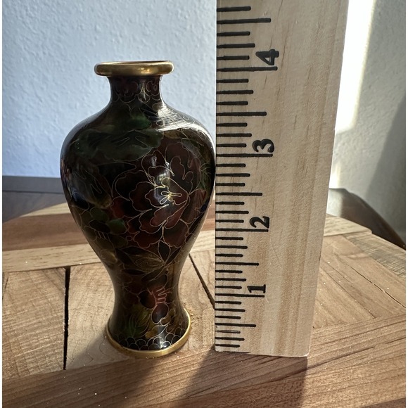 VTG Miniature Vase 4" Chinese Cloisonne Enamel Yellow Brass Multicolor Floral - Picture 9 of 11